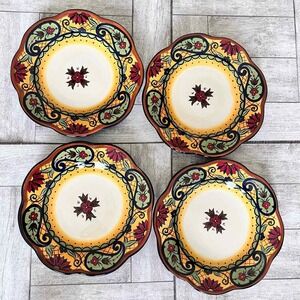 Corsica Home Crown Jewel Hand Painted Salad Plates Set 4 Scalloped‎ Paisley B291